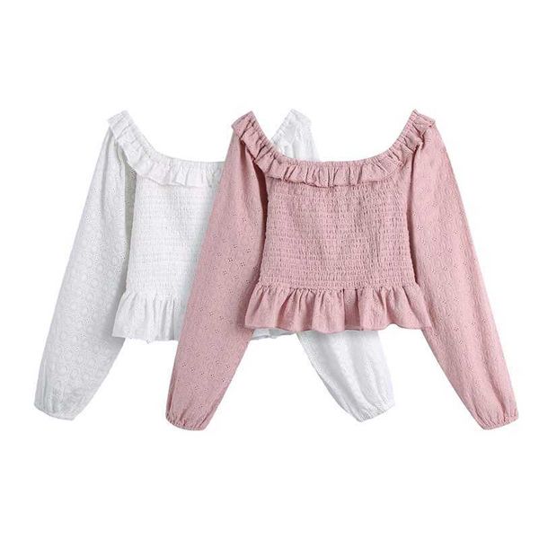 sweet women solid elastic short shirts fashion ladies ruffles square collar blouses elegant female hollow out shirt 210527, White
sweet women solid elastic short shirts fashion ladies ruffles square collar blouses elegant female hollow out shirt 210527, White