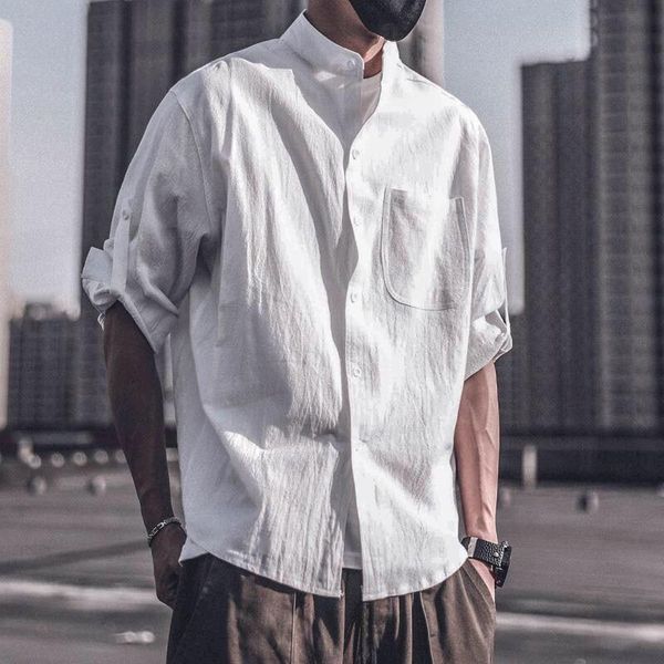 men's casual shirts japanese men long-sleeved solid color cardigan shirt 2021 korean streetwear male fashion stand collar clothes, White;black
men's casual shirts japanese men long-sleeved solid color cardigan shirt 2021 korean streetwear male fashion stand collar clothes, White;black