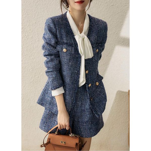 women's tracksuits fashion 2 piece set shorts pants suits women 2021 gold buttons blue tweed coats jackets + wide leg pant outfit, Gray
women's tracksuits fashion 2 piece set shorts pants suits women 2021 gold buttons blue tweed coats jackets + wide leg pant outfit, Gray