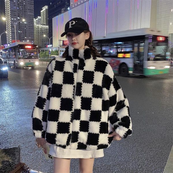 women's jackets 2021 autumn winter streetwear hip-hop fashion zipper thickened stand-up collar anti-lamb checkerboard plaid woman jacke, Black;brown
women's jackets 2021 autumn winter streetwear hip-hop fashion zipper thickened stand-up collar anti-lamb checkerboard plaid woman jacke, Black;brown