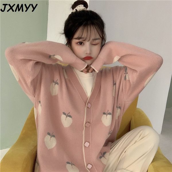 sweater cardigan cute pink coat women peach pattern knitted oversized jacket korean autumn long sleeve pull femme 210412, White;black
sweater cardigan cute pink coat women peach pattern knitted oversized jacket korean autumn long sleeve pull femme 210412, White;black