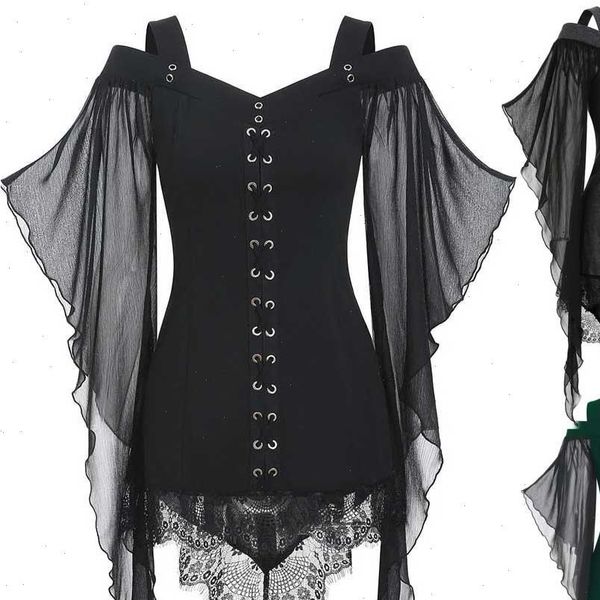 and gothic womens shirt criss cross lace insert butterfly sleeve plus size blusa feminina a0, White
and gothic womens shirt criss cross lace insert butterfly sleeve plus size blusa feminina a0, White