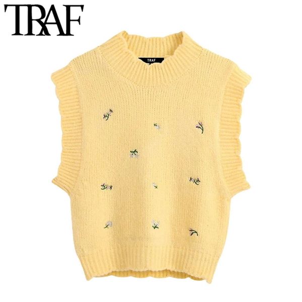 women sweet fashion floral embroidery knitted vest sweater vintage high neck sleeveless female waistcoat chic 210507, White
women sweet fashion floral embroidery knitted vest sweater vintage high neck sleeveless female waistcoat chic 210507, White