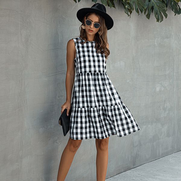 2021 spring women plaid dress classic black white plaid dresses women sleeveless summer dress red yellow blue plaid dress, Black;gray
2021 spring women plaid dress classic black white plaid dresses women sleeveless summer dress red yellow blue plaid dress, Black;gray