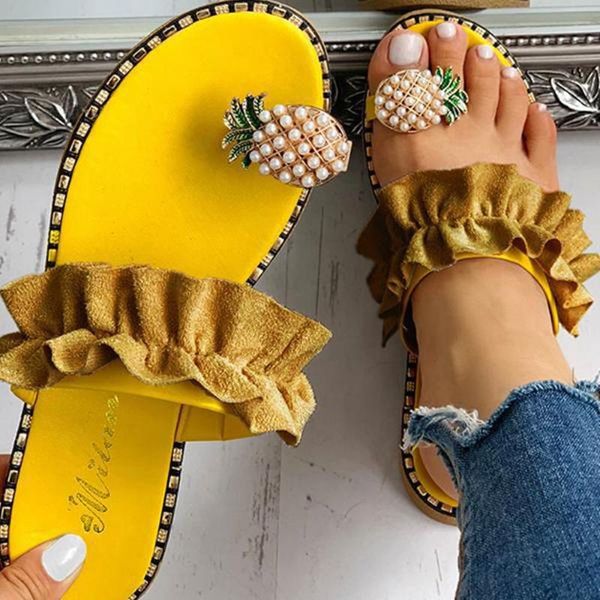 slippers women pineapple pattern toe ring yellow shoes casual sandals ladies flat, Black
slippers women pineapple pattern toe ring yellow shoes casual sandals ladies flat, Black