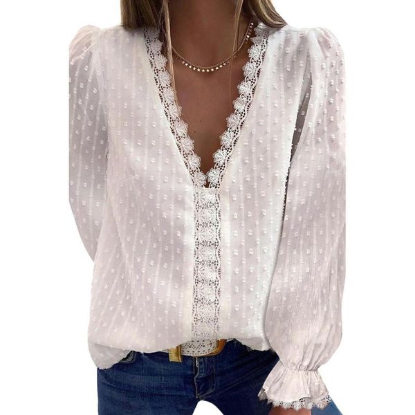 women's t-shirt 2021 summer long sleeve lace loose deep v pullover solid color 2517581, White
women's t-shirt 2021 summer long sleeve lace loose deep v pullover solid color 2517581, White