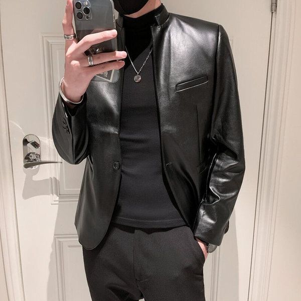men's suits & blazers men slim fit jackets pu leather suit coats male business casual man, White;black
men's suits & blazers men slim fit jackets pu leather suit coats male business casual man, White;black