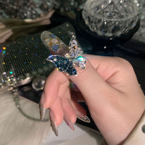 light luxury dark blue diamond butterfly ring with adjustable opening for women, Black
light luxury dark blue diamond butterfly ring with adjustable opening for women, Black