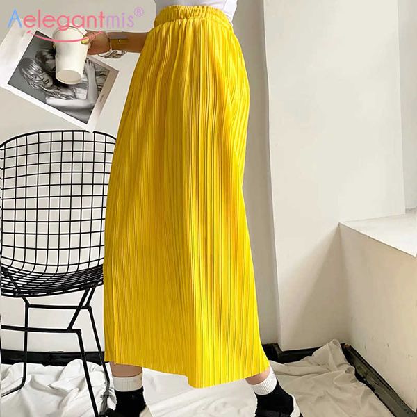 aelegantmis elastic waist pleated long skirt for women split casual solid harajuku summer s womens 4 color 210607, Black
aelegantmis elastic waist pleated long skirt for women split casual solid harajuku summer s womens 4 color 210607, Black
