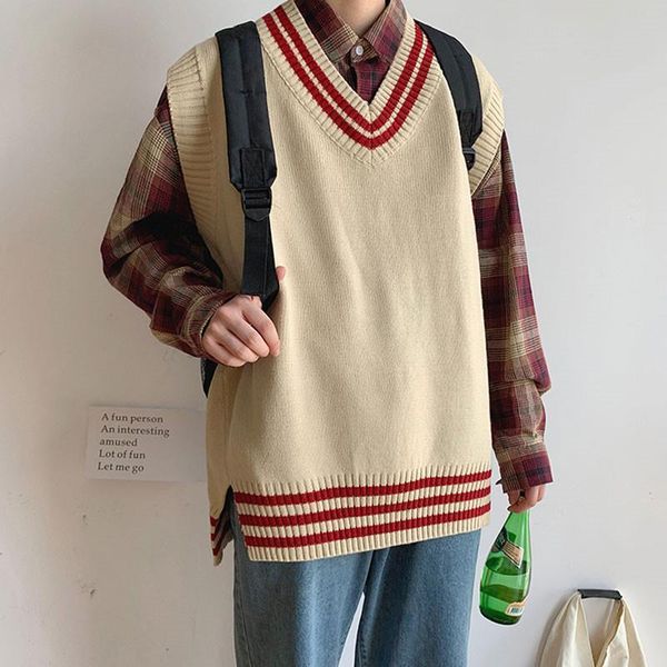 men's vests men sweater striped sleeveless v-neck knitted shrug ins style 2021 chic leisure loose male clothing harajuku, Black;white
men's vests men sweater striped sleeveless v-neck knitted shrug ins style 2021 chic leisure loose male clothing harajuku, Black;white