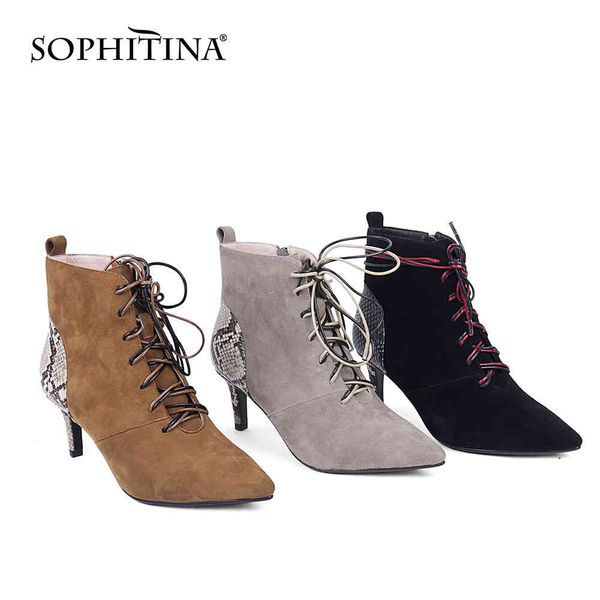 sophitina fashion ankle boots woman cow suede pointed toe high thin heel lace up patchwork snack pattern short boots pc836 210513, Black
sophitina fashion ankle boots woman cow suede pointed toe high thin heel lace up patchwork snack pattern short boots pc836 210513, Black