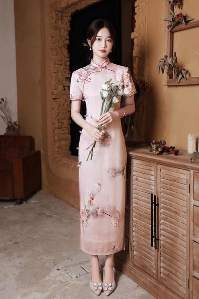 ethnic clothing chinese traditional women floral print short sleeve qipao elegant mandarin collar high split cheongsam, Red
ethnic clothing chinese traditional women floral print short sleeve qipao elegant mandarin collar high split cheongsam, Red