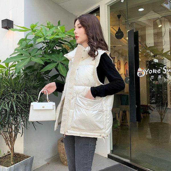 women's vests 2021 autumn winter women warm sleeveless vest fashion pockets cotton jacket woman casual loose stand collar waistcoat z91, Black;white
women's vests 2021 autumn winter women warm sleeveless vest fashion pockets cotton jacket woman casual loose stand collar waistcoat z91, Black;white