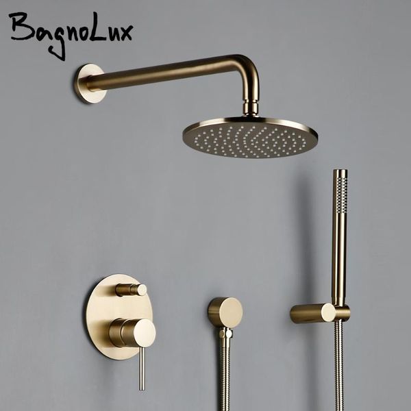 bath bathroom shower set solid brass brushed gold head rianfall luxury combo faucet wall-mount arm and cold mixer diverter sets
bath bathroom shower set solid brass brushed gold head rianfall luxury combo faucet wall-mount arm and cold mixer diverter sets