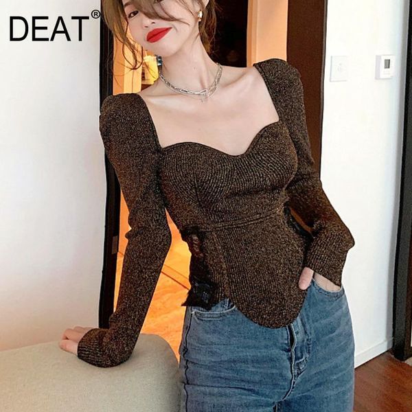 women's blouses & shirts deat knitted pullover square collar long sleeve lace stitching slimming casual solid for women autumn and wint, White
women's blouses & shirts deat knitted pullover square collar long sleeve lace stitching slimming casual solid for women autumn and wint, White