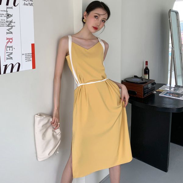 women v-neck a-line sling dress sleeveless yellow long with bandage fit lady fashion summer 2h120 210507, Black;gray
women v-neck a-line sling dress sleeveless yellow long with bandage fit lady fashion summer 2h120 210507, Black;gray