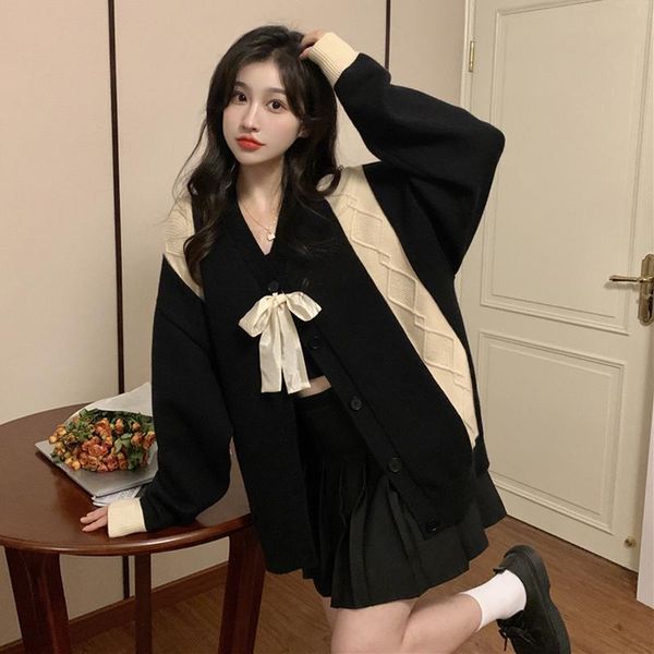 women's knits & tees wakuta bow v neck vintage womens knitted cardigans fall 2021 loose contrast color korean fashion all match knitwea, White
women's knits & tees wakuta bow v neck vintage womens knitted cardigans fall 2021 loose contrast color korean fashion all match knitwea, White