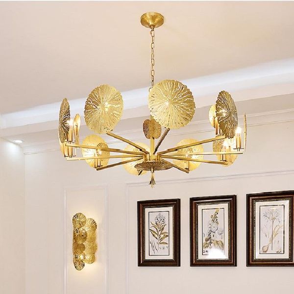 pendant lamps hollow-out postmodern creative living room luxury chandelier lotus leaf electroplating gold