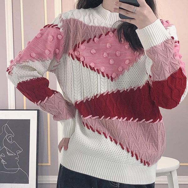 women's sweaters women pullover spring autumn wool ball thin casual color matching long sleeve knitted woman outerwear t37002, White;black
women's sweaters women pullover spring autumn wool ball thin casual color matching long sleeve knitted woman outerwear t37002, White;black