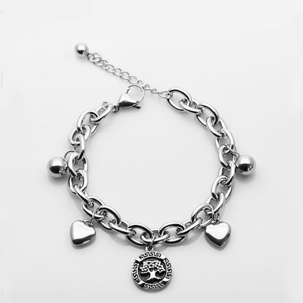 link, chain titanium steel bracelet, tree of life, geometric heart-shaped round fashionable all-match jewelry, Black
link, chain titanium steel bracelet, tree of life, geometric heart-shaped round fashionable all-match jewelry, Black