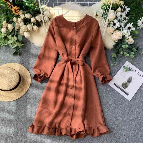 women's spring autumn dress french single-breasted lace-up waist ruffle solid color slimming female es ll344 210506, Black;gray
women's spring autumn dress french single-breasted lace-up waist ruffle solid color slimming female es ll344 210506, Black;gray
