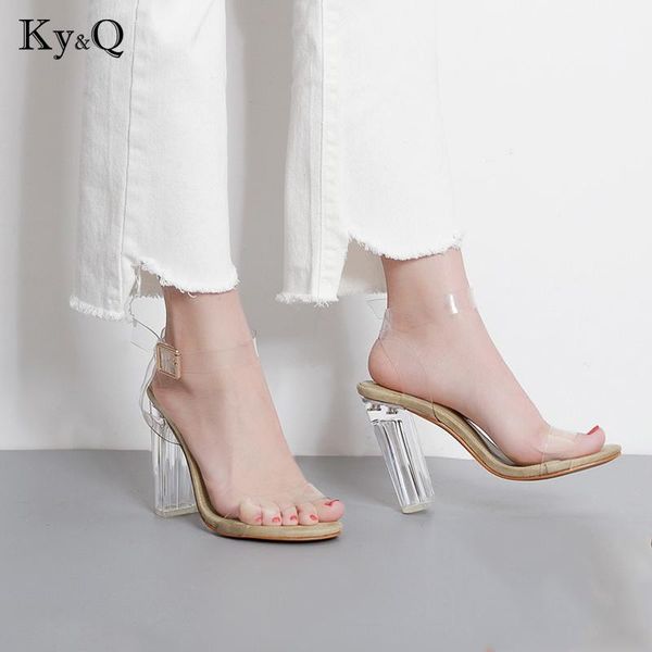 summer women's high heel sandals fashion pvc transparent word belt open toe shoes wild thick with buckle, Black
summer women's high heel sandals fashion pvc transparent word belt open toe shoes wild thick with buckle, Black