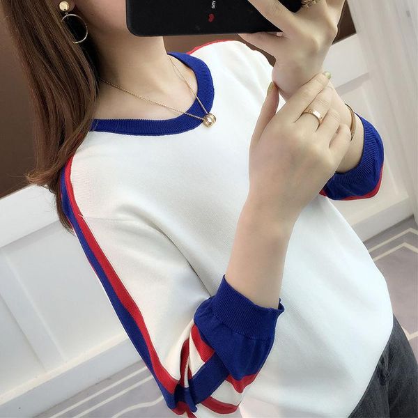 women's sweaters knitted sweater women low-neck striped loose fashion thin ice silk long-sleeved base jumpers pullovers female 2021 spr, White;black
women's sweaters knitted sweater women low-neck striped loose fashion thin ice silk long-sleeved base jumpers pullovers female 2021 spr, White;black