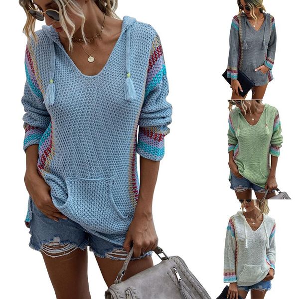 women's sweaters autumn winter long pullover v neck hooded jumpers knitted striped patchwork loose sweat with pockets women casual, White;black
women's sweaters autumn winter long pullover v neck hooded jumpers knitted striped patchwork loose sweat with pockets women casual, White;black