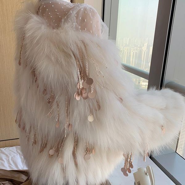 women's fur & faux imported american raccoon dog grass coat thick warm women fashion tassel sequin nail beads winter jacket wea, Black
women's fur & faux imported american raccoon dog grass coat thick warm women fashion tassel sequin nail beads winter jacket wea, Black