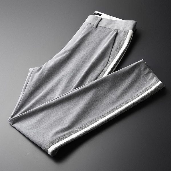 men's pants 2021 summer light contrast stripe casual trousers slim business straight suit, Black
men's pants 2021 summer light contrast stripe casual trousers slim business straight suit, Black