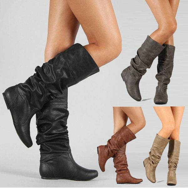 women leather mid calf boots casual slip on autumn winter wedge long boots fashion pleated round toe black high boots female
women leather mid calf boots casual slip on autumn winter wedge long boots fashion pleated round toe black high boots female