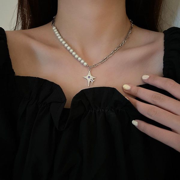 pendant necklaces u-magical fashion asymmetry titanium steel star pearl beaded necklace for women chain metal rhinestone jewelry, Silver
pendant necklaces u-magical fashion asymmetry titanium steel star pearl beaded necklace for women chain metal rhinestone jewelry, Silver