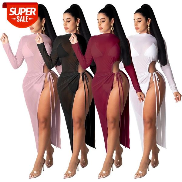 women's sheer mesh party club dress see through solid color long sleeve side split tie knot cut out slim maxi #m45p, White;black
women's sheer mesh party club dress see through solid color long sleeve side split tie knot cut out slim maxi #m45p, White;black