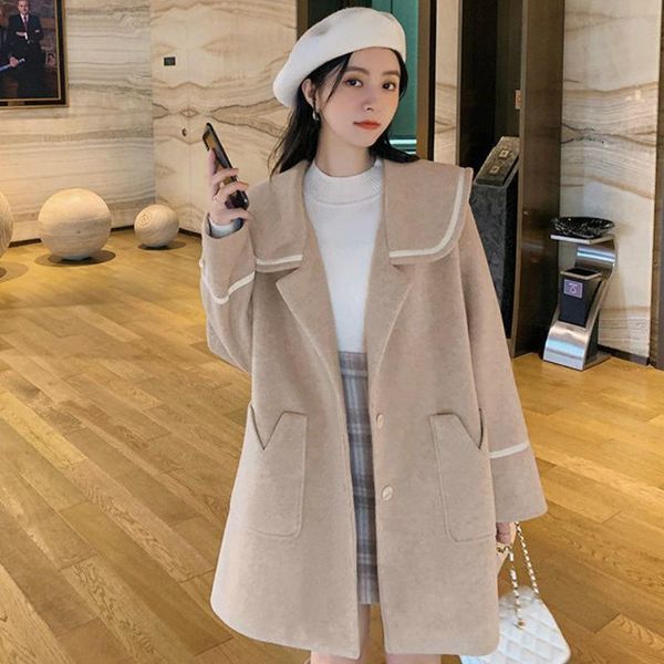 women's wool & blends 2021 autumn solid sailorcollar loose little jackets all-match long sleeve female women elegant pocket coats, Black
women's wool & blends 2021 autumn solid sailorcollar loose little jackets all-match long sleeve female women elegant pocket coats, Black