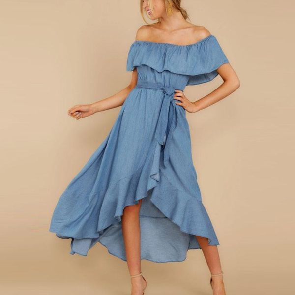 casual dresses summer fashion ruffles jeans dress off the shoulder vacation beach midi women asymmetrical denim, Black;gray
casual dresses summer fashion ruffles jeans dress off the shoulder vacation beach midi women asymmetrical denim, Black;gray
