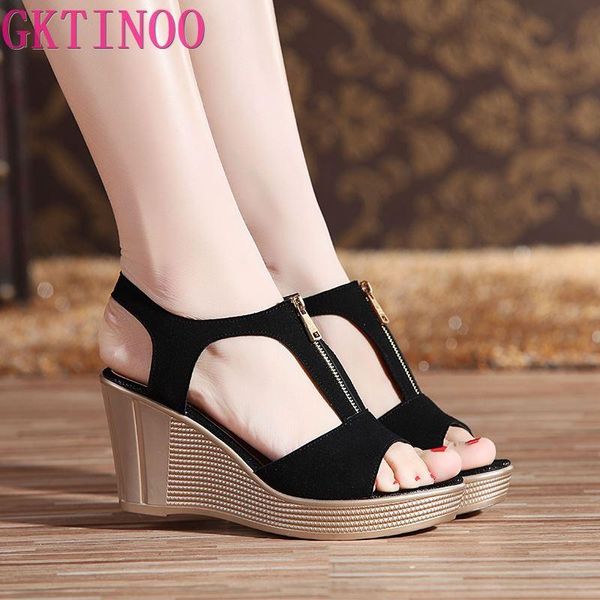 women sandals open toe lady's wedges summer genuine leather platform shoes plus size, Black
women sandals open toe lady's wedges summer genuine leather platform shoes plus size, Black