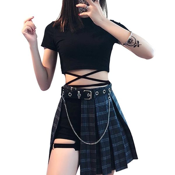 skirts korean high waist pleated women gothic punk hip-hop chains belted plaid skirt irregular a line cool mini, Black
skirts korean high waist pleated women gothic punk hip-hop chains belted plaid skirt irregular a line cool mini, Black