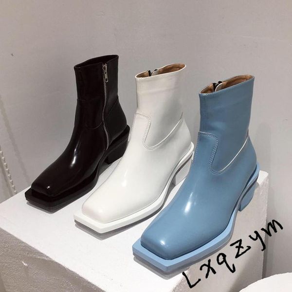 dress shoes spring design square toe light blue women ankle boots punk style strange shape chunky heel runway, Black
dress shoes spring design square toe light blue women ankle boots punk style strange shape chunky heel runway, Black