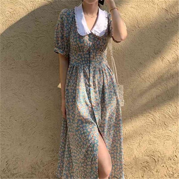 women chiffon dress summer fashion female puff sleeve vintage floral print peter pan collar boho dress casual vestidos 210409, Black;gray
women chiffon dress summer fashion female puff sleeve vintage floral print peter pan collar boho dress casual vestidos 210409, Black;gray