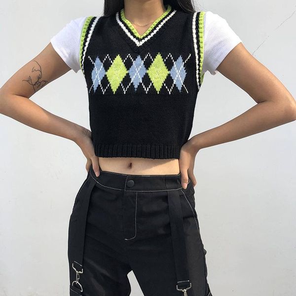women's tanks & camis argyle plaid knitted tank female streetwear preppy style clothes stripe vneck cropped knitwear 90s sweater vest, White
women's tanks & camis argyle plaid knitted tank female streetwear preppy style clothes stripe vneck cropped knitwear 90s sweater vest, White