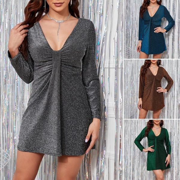 casual dresses women deep v-neck long sleeve dress autumn sequin glitter shiny party elegant wrap split mini slim vestidos, Black;gray
casual dresses women deep v-neck long sleeve dress autumn sequin glitter shiny party elegant wrap split mini slim vestidos, Black;gray
