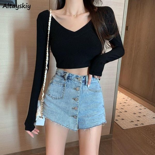 women's t-shirt long sleeve t-shirts women cropped korean style all-match summer knitted v-neck solid basic casual skinny chic, White
women's t-shirt long sleeve t-shirts women cropped korean style all-match summer knitted v-neck solid basic casual skinny chic, White