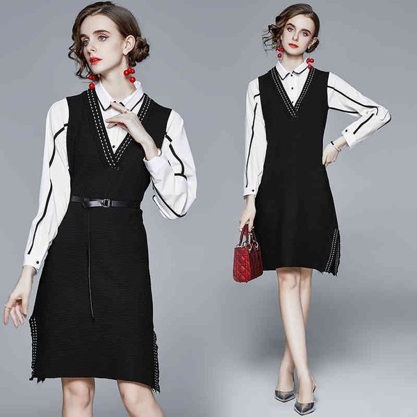 autumn and winter new products sweater knitted vest dress fake two-piece chiffon sleeves fashion temperament skirt women 210412, Black;gray
autumn and winter new products sweater knitted vest dress fake two-piece chiffon sleeves fashion temperament skirt women 210412, Black;gray