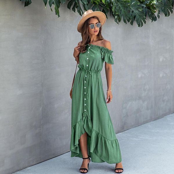 super long robe elegant womens dress off shoulder strapless halter ruffle summer casual ladies fit, Black;gray
super long robe elegant womens dress off shoulder strapless halter ruffle summer casual ladies fit, Black;gray