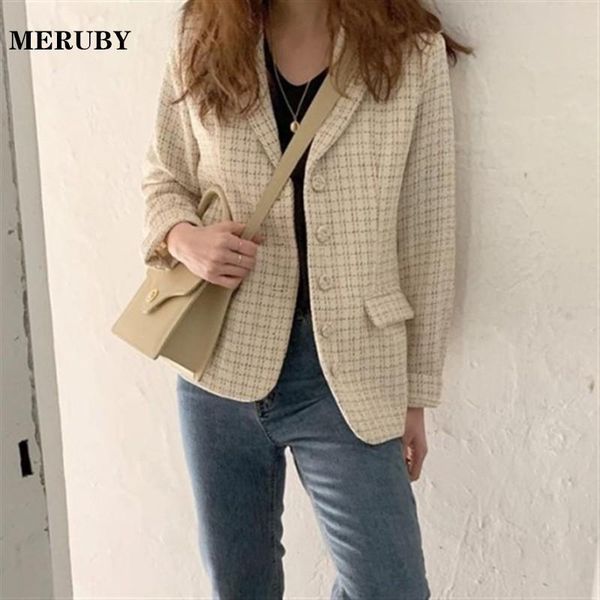 women's suits & blazers spring autumn vingate loose plaid tweed blazer for women long sleeve single breasted notched pockets korean jac, White;black
women's suits & blazers spring autumn vingate loose plaid tweed blazer for women long sleeve single breasted notched pockets korean jac, White;black