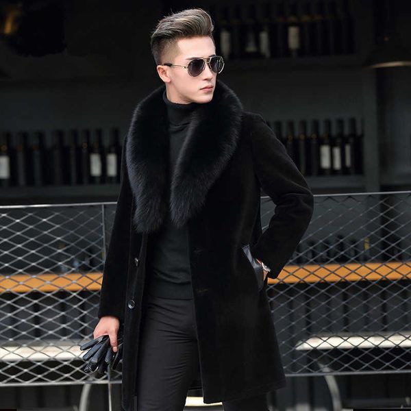 2021 men's parka coats wind thiened plush leather fur coat collar sheep sheared one, Black
2021 men's parka coats wind thiened plush leather fur coat collar sheep sheared one, Black
