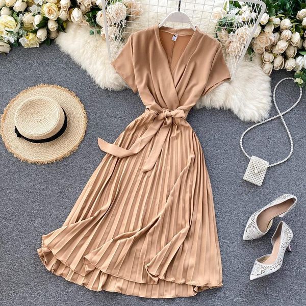 casual dresses luosha women summer v neck short sleeve pleated a line dress female elegant sashes midi party holiday ladies vestidos, Black;gray
casual dresses luosha women summer v neck short sleeve pleated a line dress female elegant sashes midi party holiday ladies vestidos, Black;gray