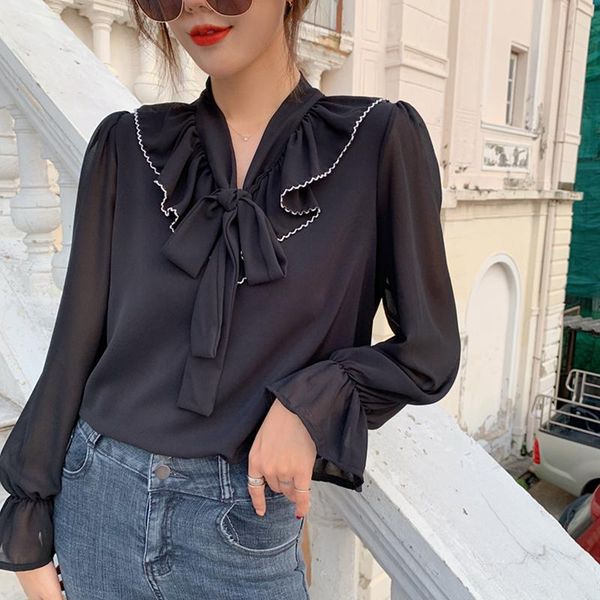 spring korean style temperament women's bow tie commuter solid color v-neck long-sleeved chiffon shirt women blouses & shirts, White
spring korean style temperament women's bow tie commuter solid color v-neck long-sleeved chiffon shirt women blouses & shirts, White