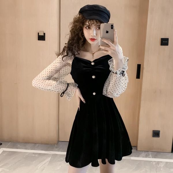 casual dresses women chiffon velvet dress winter 2021 autumn lace long-sleeved black dot pleated party 950f, Black;gray
casual dresses women chiffon velvet dress winter 2021 autumn lace long-sleeved black dot pleated party 950f, Black;gray