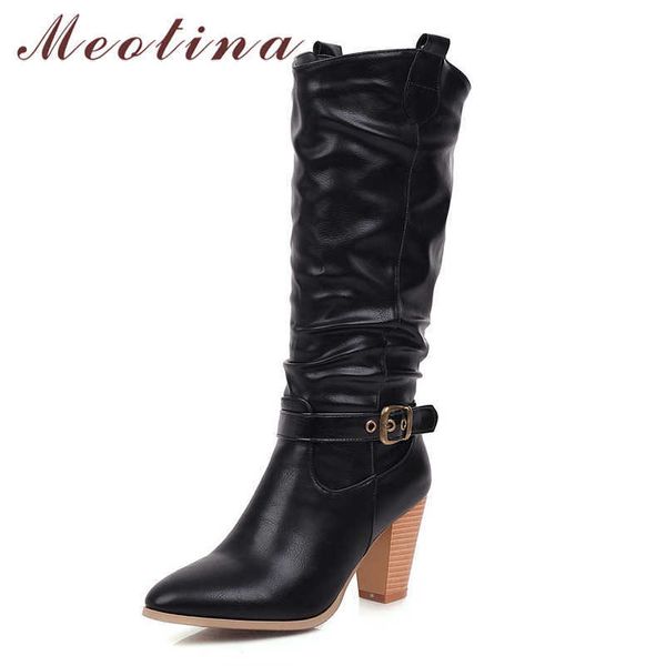meotina western boots women shoes buckle high heel mid-calf boots pointed toe block heels pleated boots ladies winter gray 210608, Black
meotina western boots women shoes buckle high heel mid-calf boots pointed toe block heels pleated boots ladies winter gray 210608, Black
